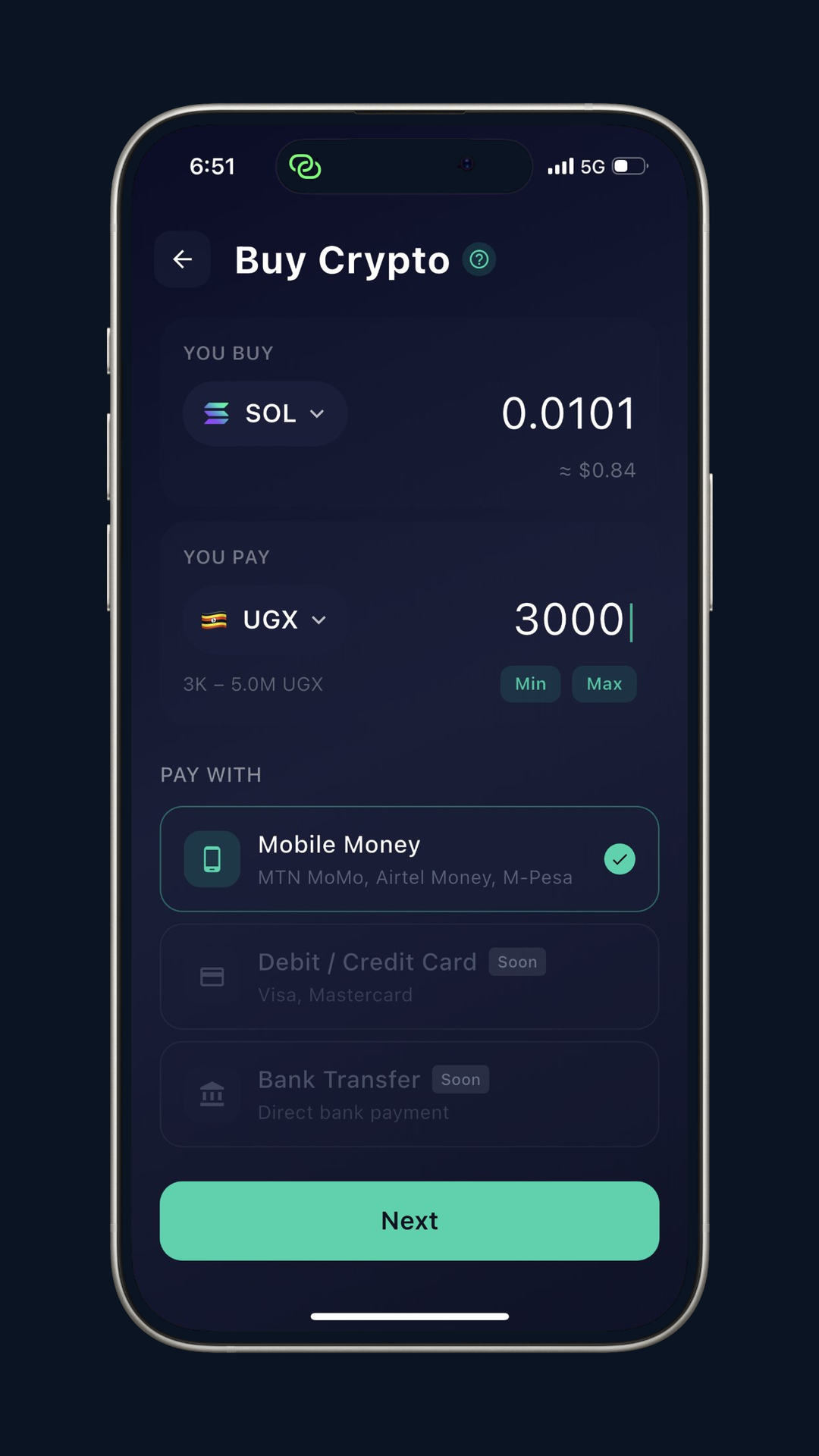 Buy crypto with mobile money